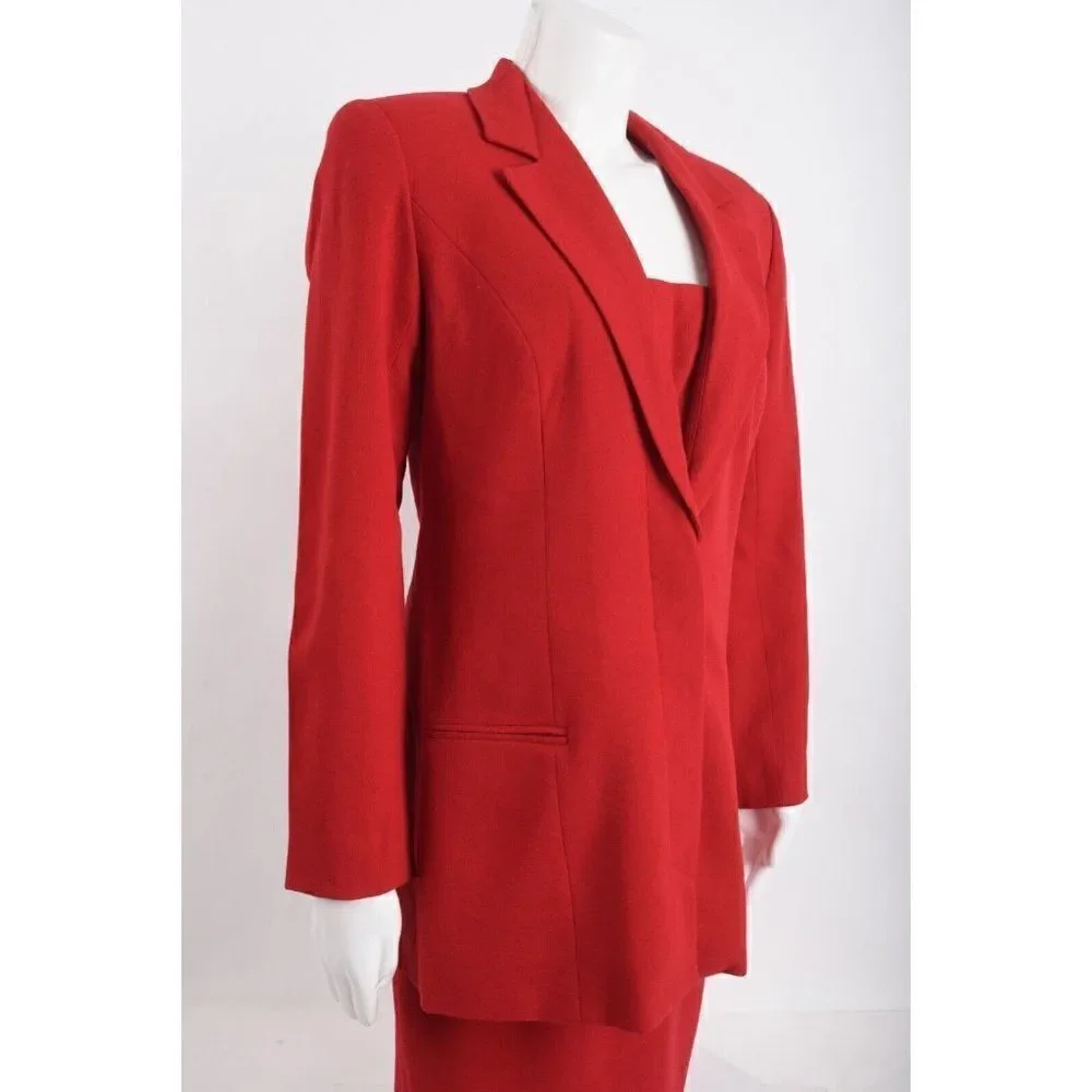 Jennifer Jane Womens Red Skirt Suit Set Blazer Jacket US 8